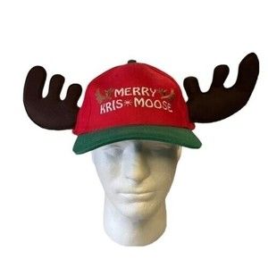 Vintage Merry Kris Moose Snapback Hat Cap Christmas Horns Holidays 1995